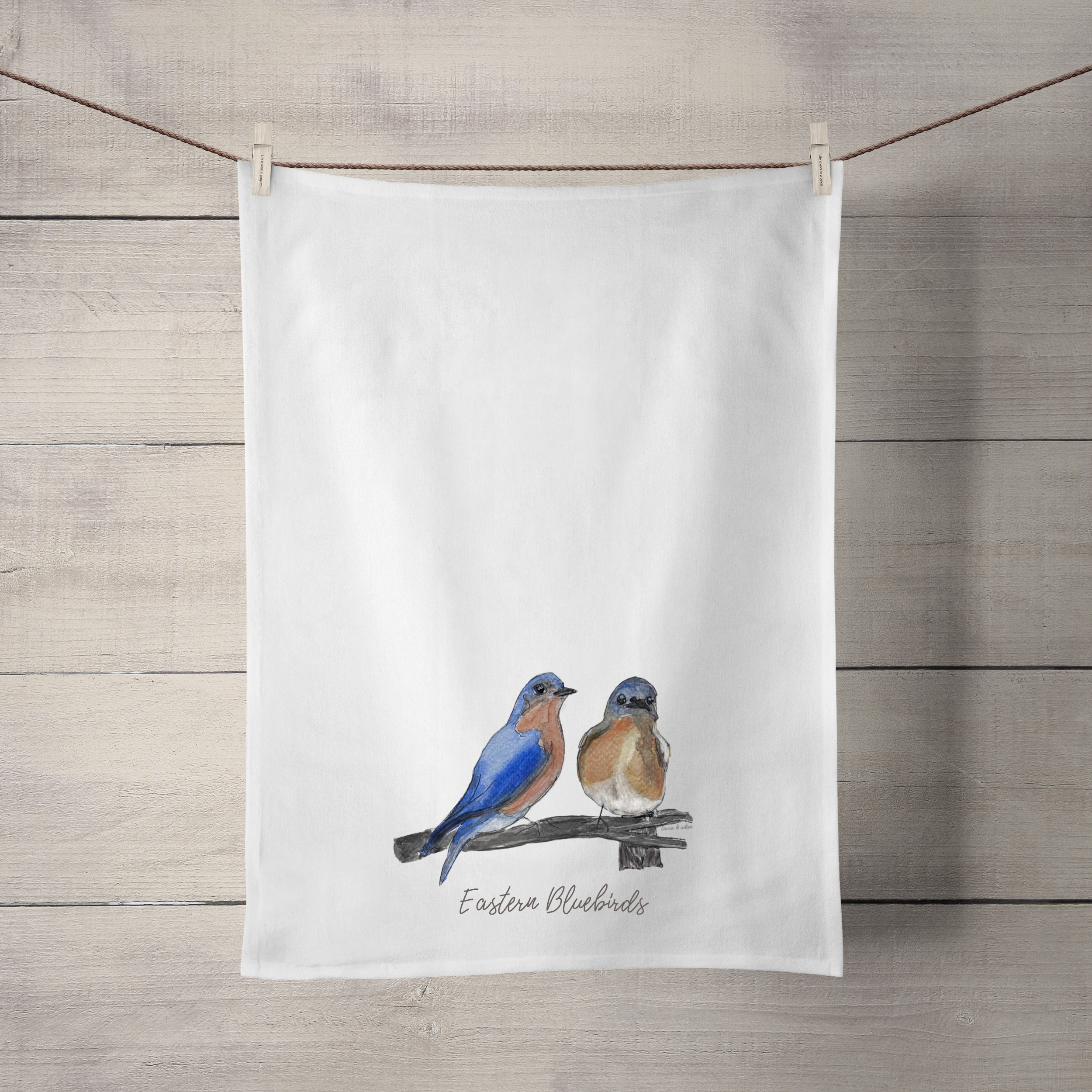 Blue Bird Couple Tea Towel image 0