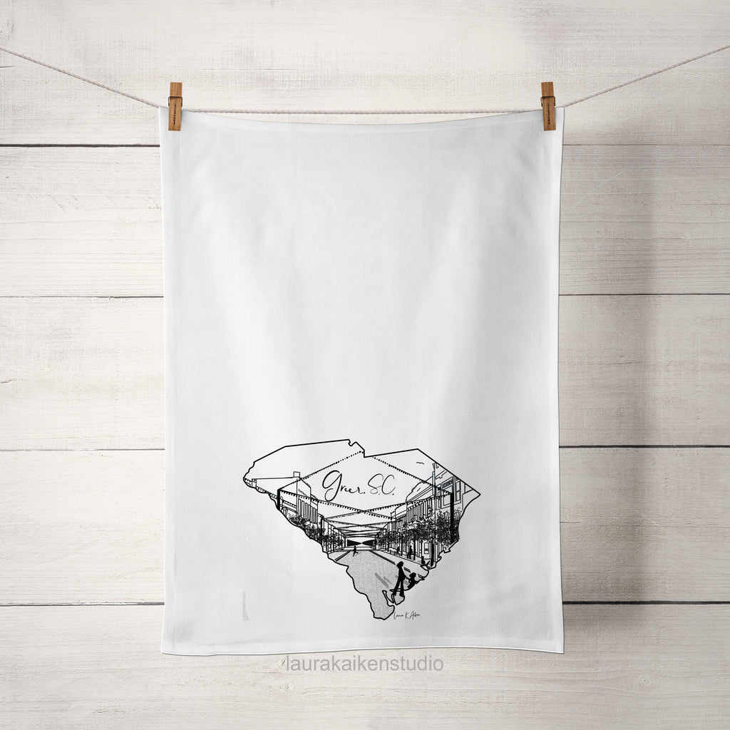Greer SC Line Art on Tea Towel image 0