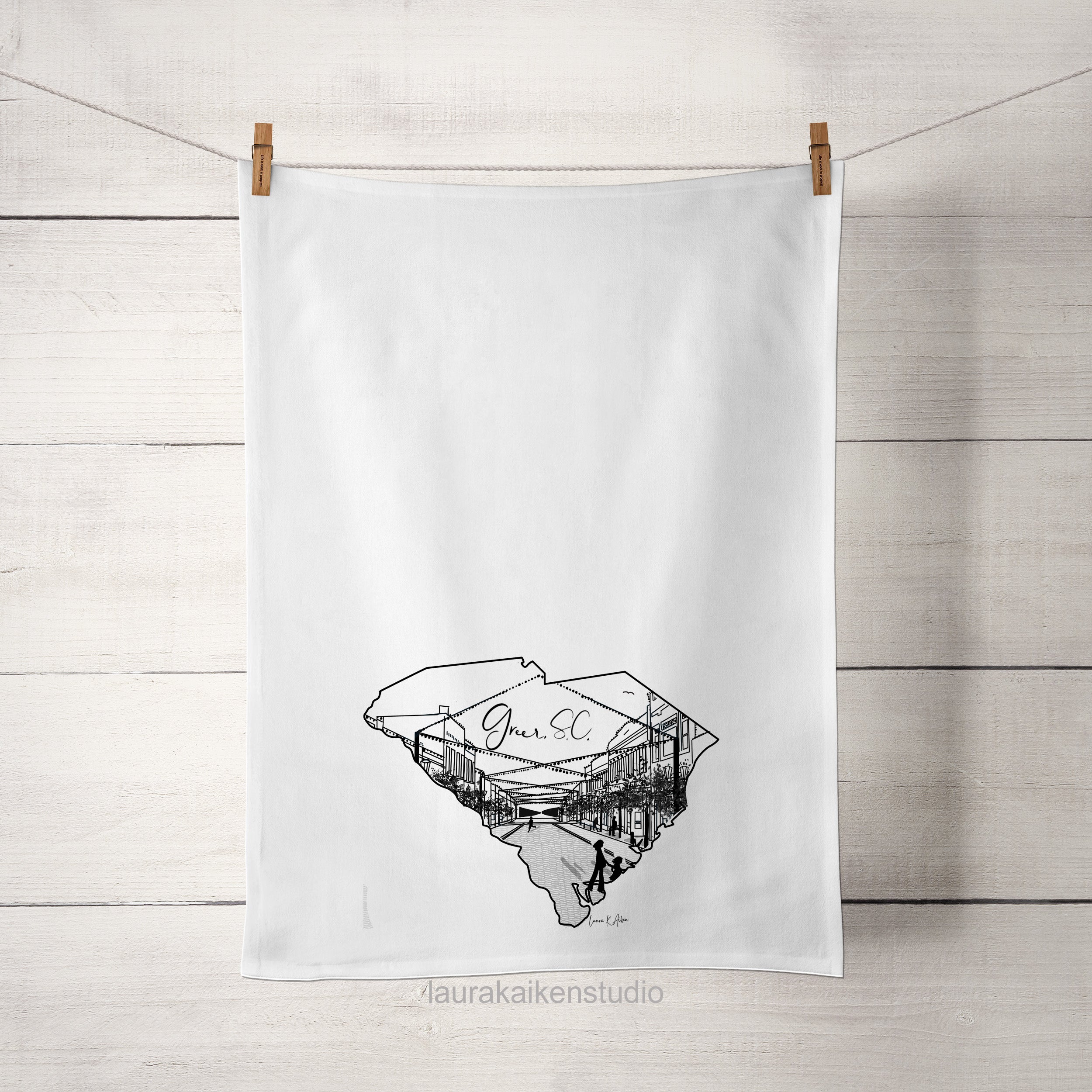 Greer SC Line Art on Tea Towel image 0