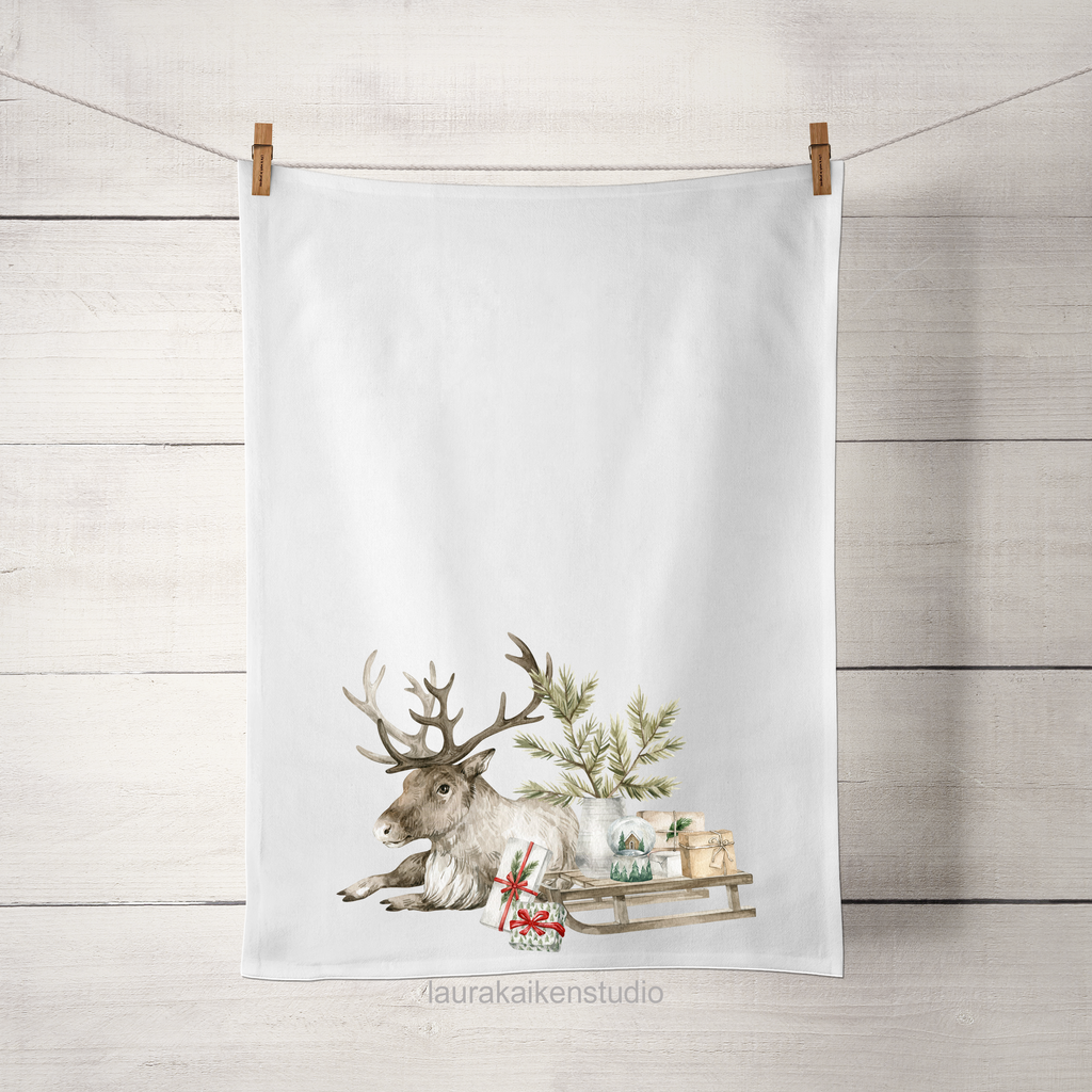 Christmas Reindeer on Tea Towel image 0