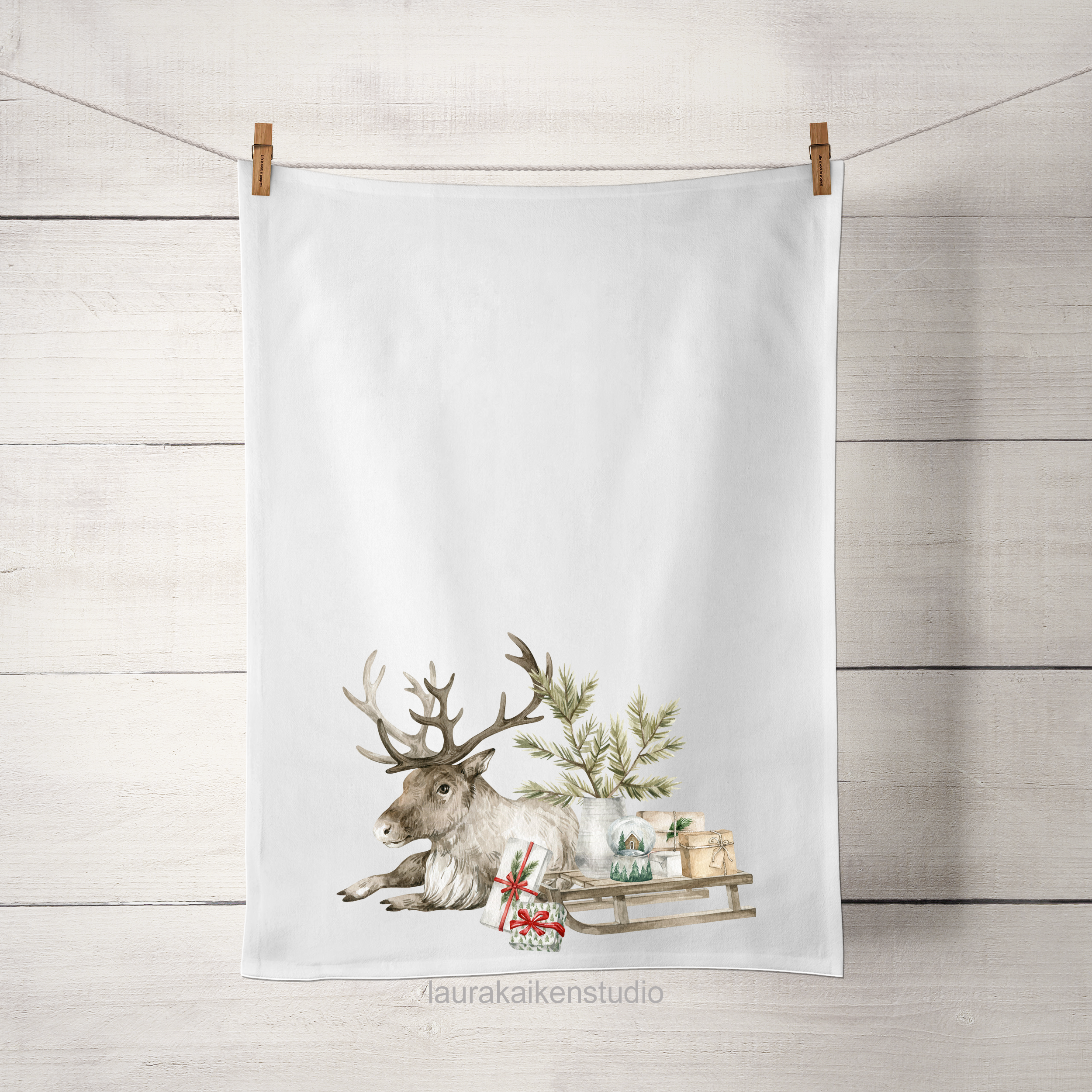 Christmas Reindeer on Tea Towel image 0