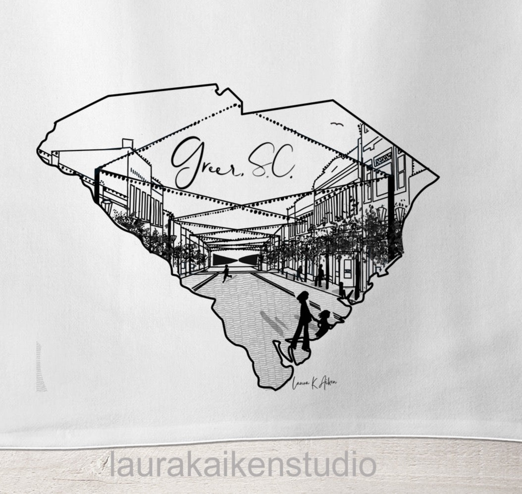 Greer SC Line Art on Tea Towel image 1