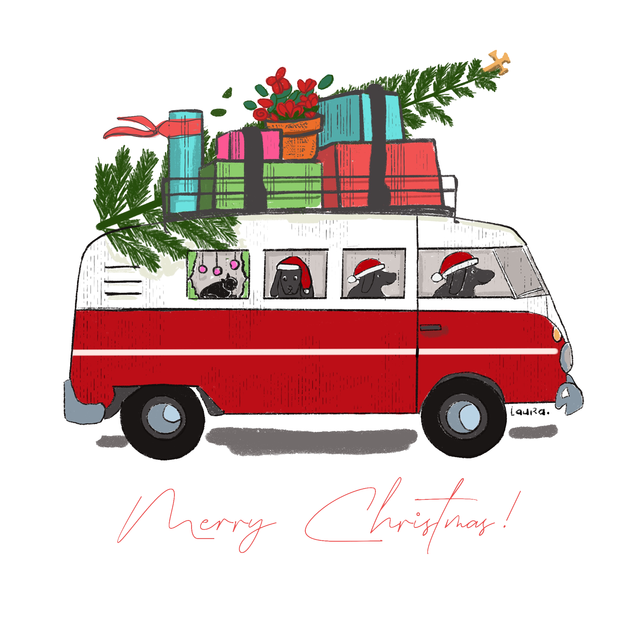 Christmas Van with Dogs and Cat image 1