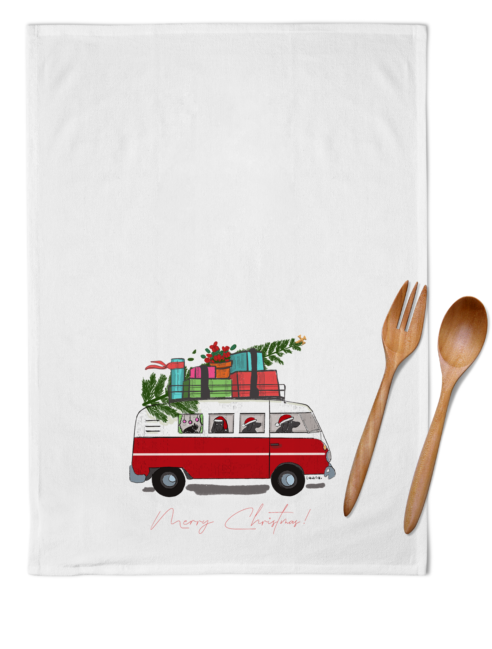 Merry Christmas Van Tea Towel image 0